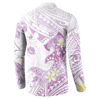 Polynesia Hammerhead Shark Button Sweatshirt Tropical Flowers Tribal Pattern Lavender