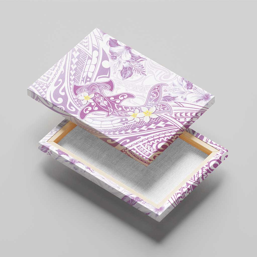 Polynesia Hammerhead Shark Canvas Wall Art Tropical Flowers Tribal Pattern Lavender