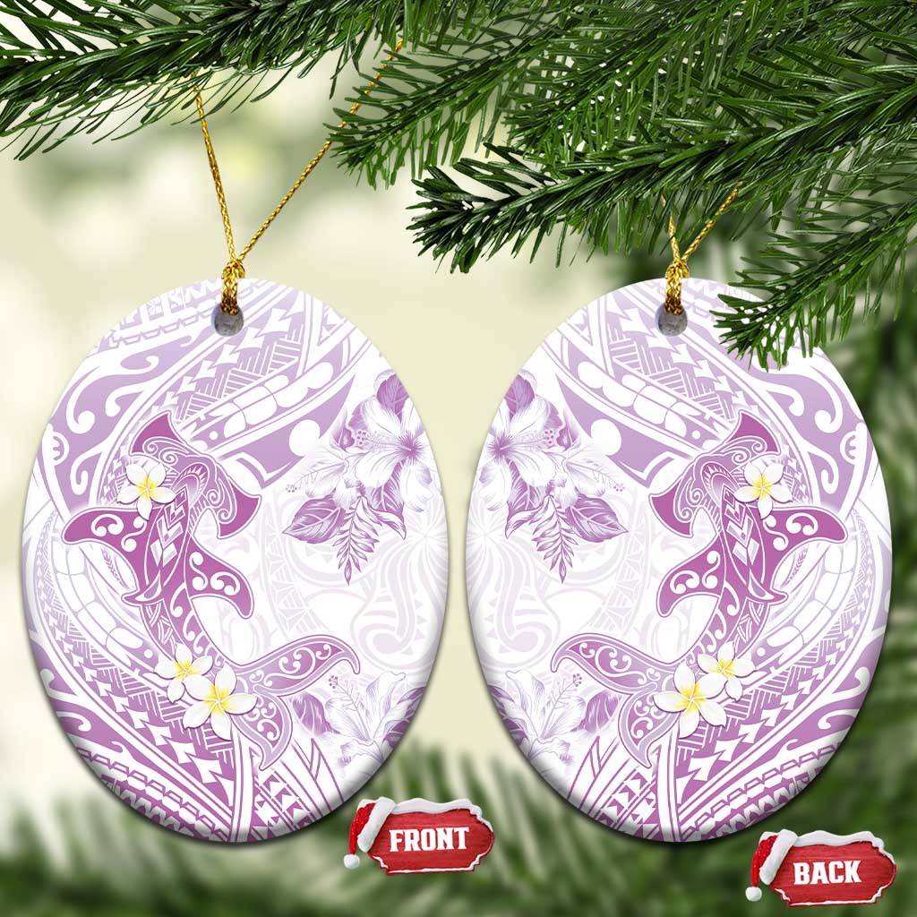 Polynesia Hammerhead Shark Ceramic Ornament Tropical Flowers Tribal Pattern Lavender LT05 Oval Purple - Polynesian Pride