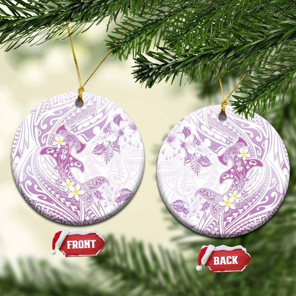 Polynesia Hammerhead Shark Ceramic Ornament Tropical Flowers Tribal Pattern Lavender LT05 Circle Purple - Polynesian Pride