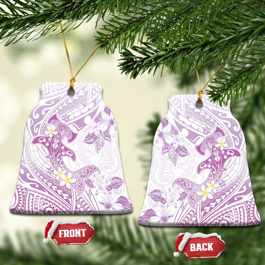 Polynesia Hammerhead Shark Ceramic Ornament Tropical Flowers Tribal Pattern Lavender LT05 Bell Flake Purple - Polynesian Pride