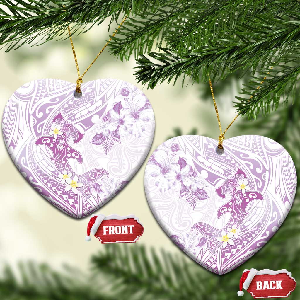 Polynesia Hammerhead Shark Ceramic Ornament Tropical Flowers Tribal Pattern Lavender LT05 Heart Purple - Polynesian Pride