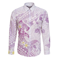 Polynesia Hammerhead Shark Family Matching Off The Shoulder Long Sleeve Dress and Hawaiian Shirt Tropical Flowers Tribal Pattern Lavender