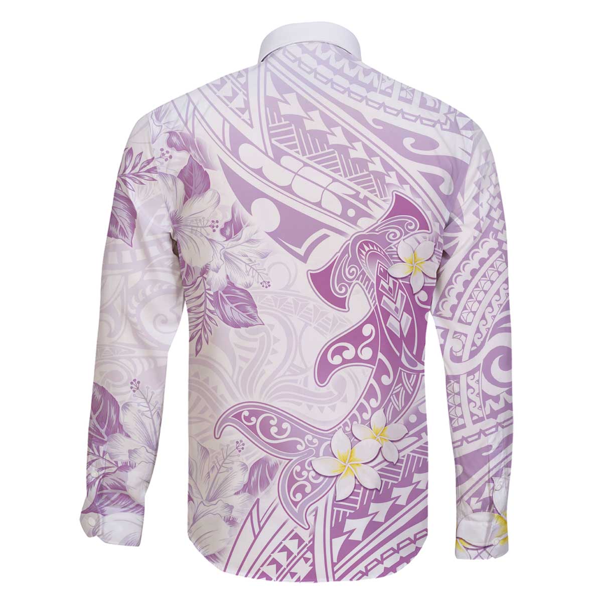 Polynesia Hammerhead Shark Family Matching Puletasi and Hawaiian Shirt Tropical Flowers Tribal Pattern Lavender