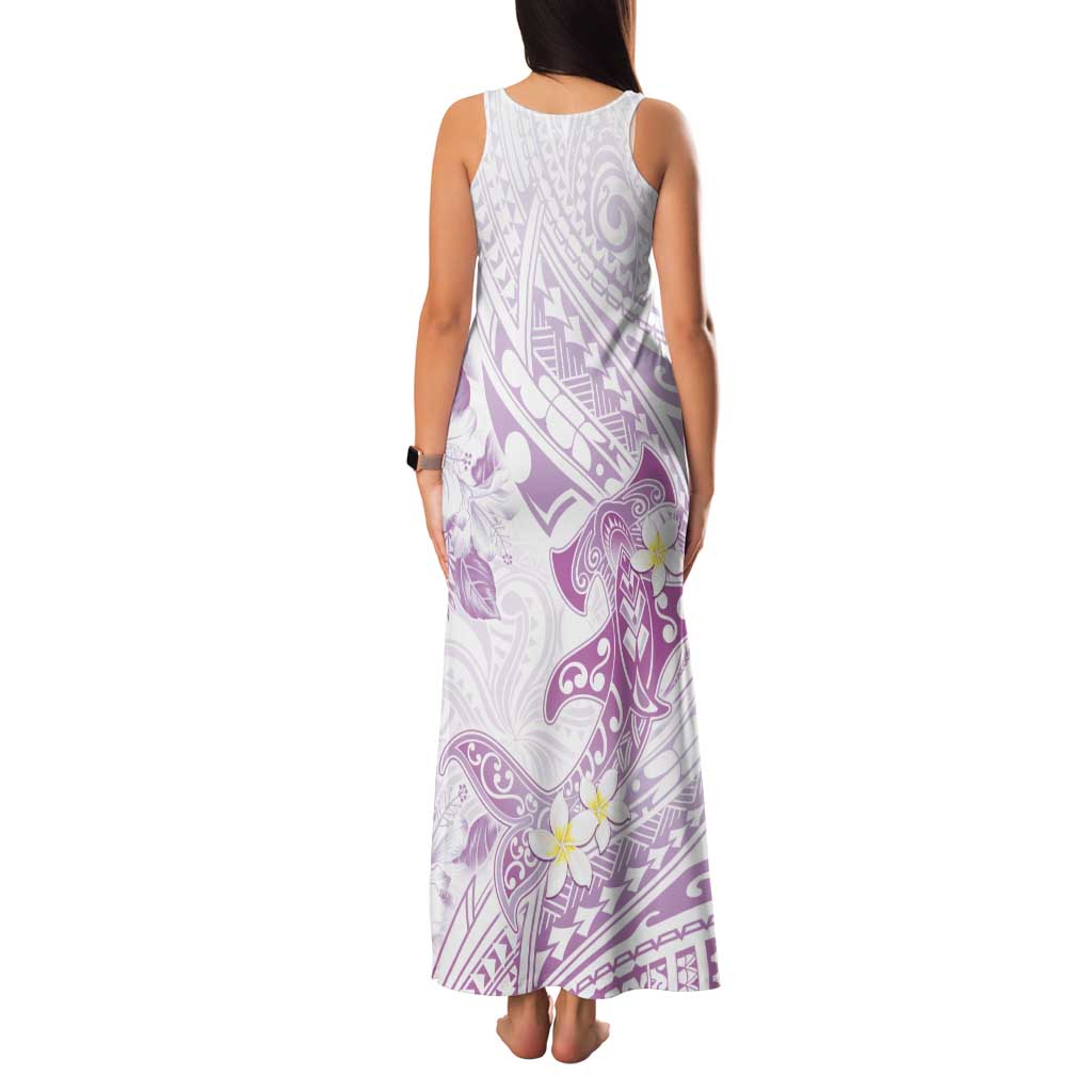 Polynesia Hammerhead Shark Family Matching Tank Maxi Dress and Hawaiian Shirt Tropical Flowers Tribal Pattern Lavender
