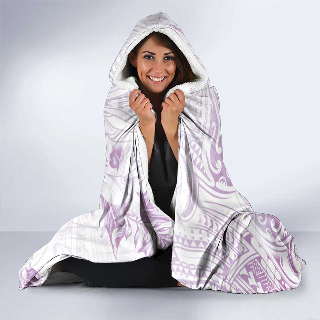Polynesia Hammerhead Shark Hooded Blanket Tropical Flowers Tribal Pattern Lavender
