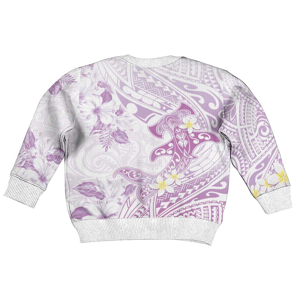 Polynesia Hammerhead Shark Kid Ugly Christmas Sweater Tropical Flowers Tribal Pattern Lavender LT05 - Polynesian Pride