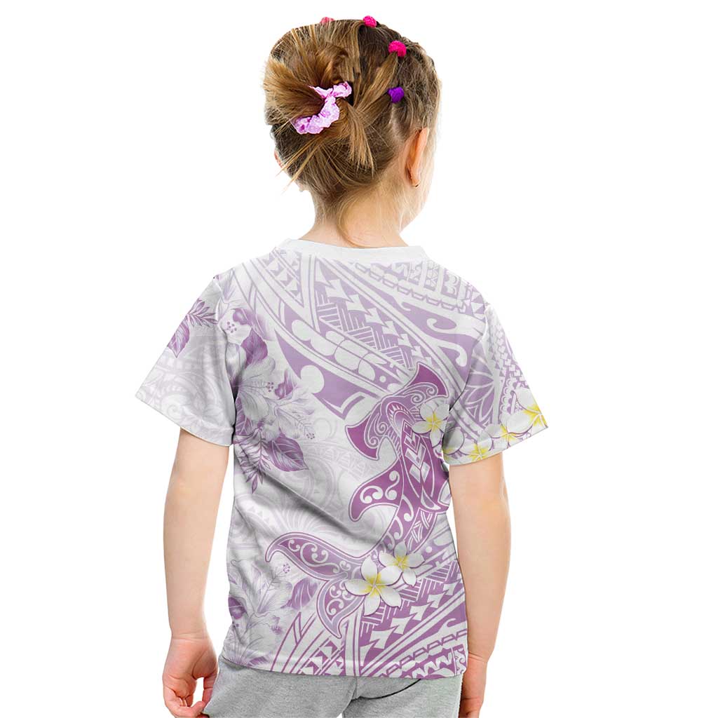 Polynesia Hammerhead Shark Kid T Shirt Tropical Flowers Tribal Pattern Lavender LT05 - Polynesian Pride