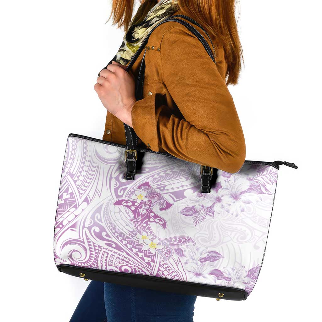 Polynesia Hammerhead Shark Leather Tote Bag Tropical Flowers Tribal Pattern Lavender LT05 Purple - Polynesian Pride
