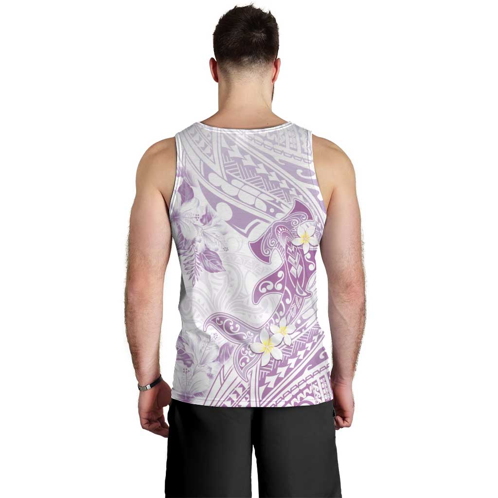 Polynesia Hammerhead Shark Men Tank Top Tropical Flowers Tribal Pattern Lavender