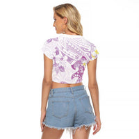 Polynesia Hammerhead Shark Raglan Cropped T Shirt Tropical Flowers Tribal Pattern Lavender LT05 - Polynesian Pride