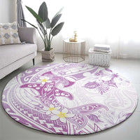 Polynesia Hammerhead Shark Round Carpet Tropical Flowers Tribal Pattern Lavender