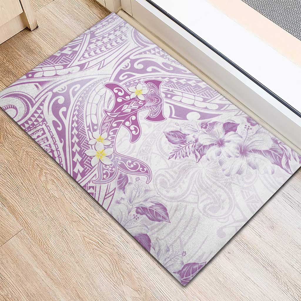 Polynesia Hammerhead Shark Rubber Doormat Tropical Flowers Tribal Pattern Lavender LT05 - Polynesian Pride