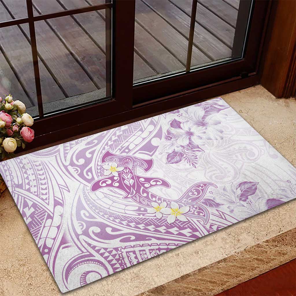 Polynesia Hammerhead Shark Rubber Doormat Tropical Flowers Tribal Pattern Lavender LT05 - Polynesian Pride