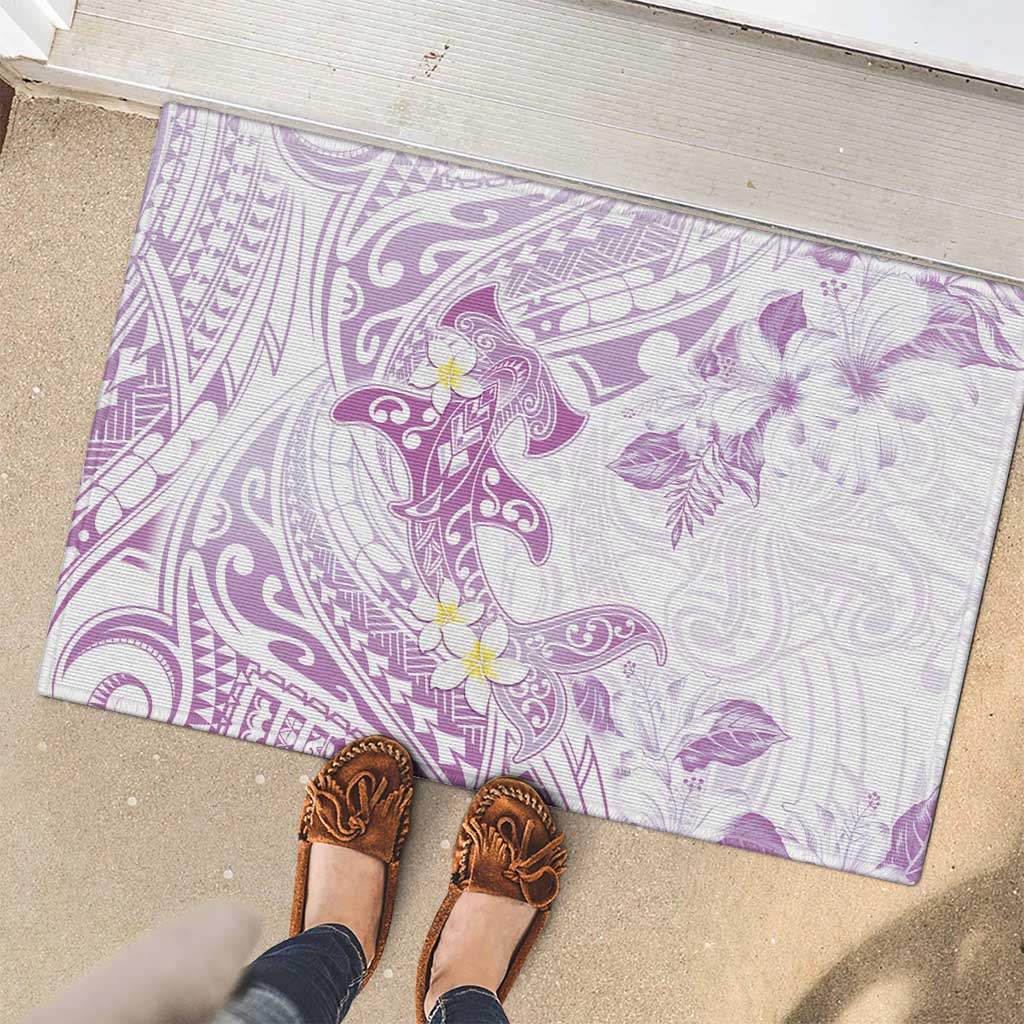 Polynesia Hammerhead Shark Rubber Doormat Tropical Flowers Tribal Pattern Lavender LT05 - Polynesian Pride