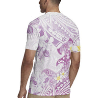 Polynesia Hammerhead Shark Rugby Jersey Tropical Flowers Tribal Pattern Lavender