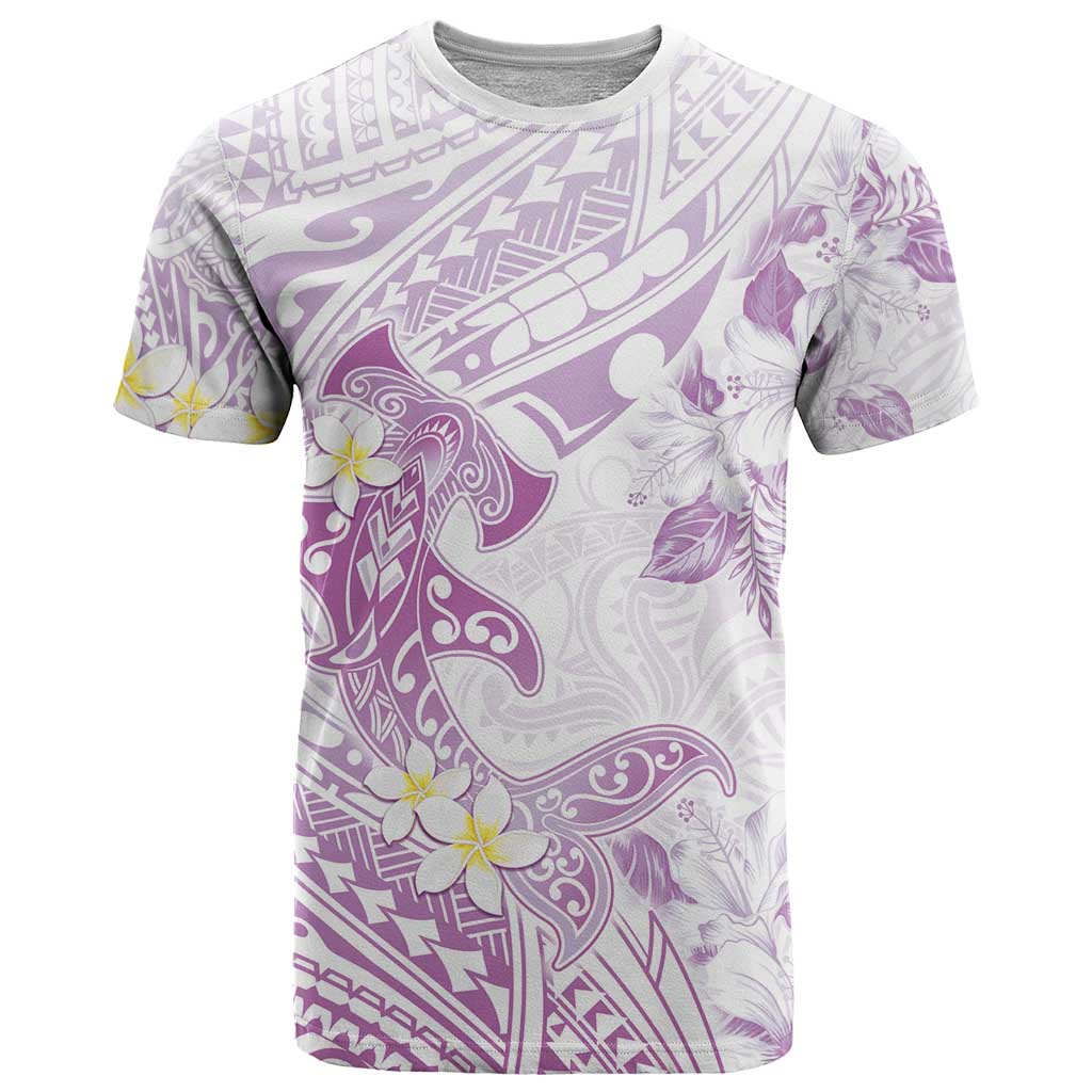 Polynesia Hammerhead Shark T Shirt Tropical Flowers Tribal Pattern Lavender LT05 Purple - Polynesian Pride