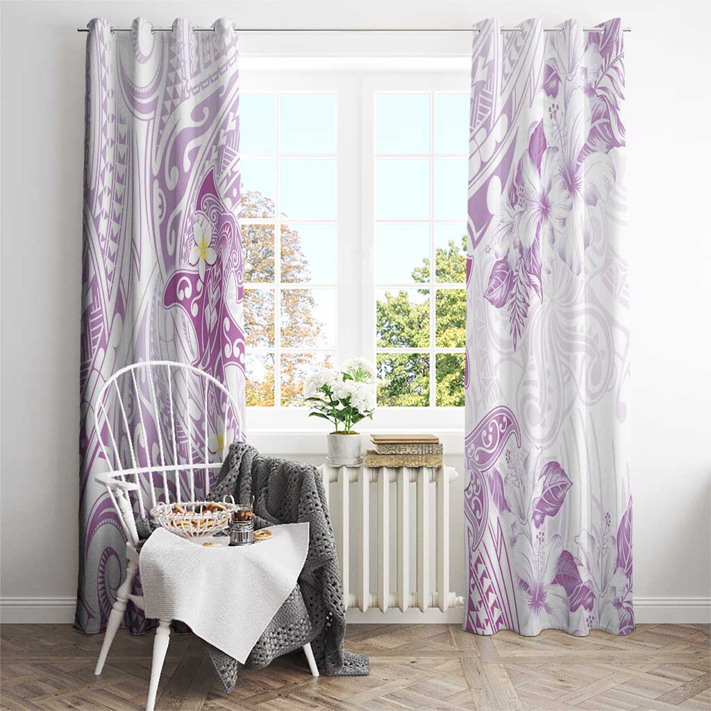 Polynesia Hammerhead Shark Window Curtain Tropical Flowers Tribal Pattern Lavender