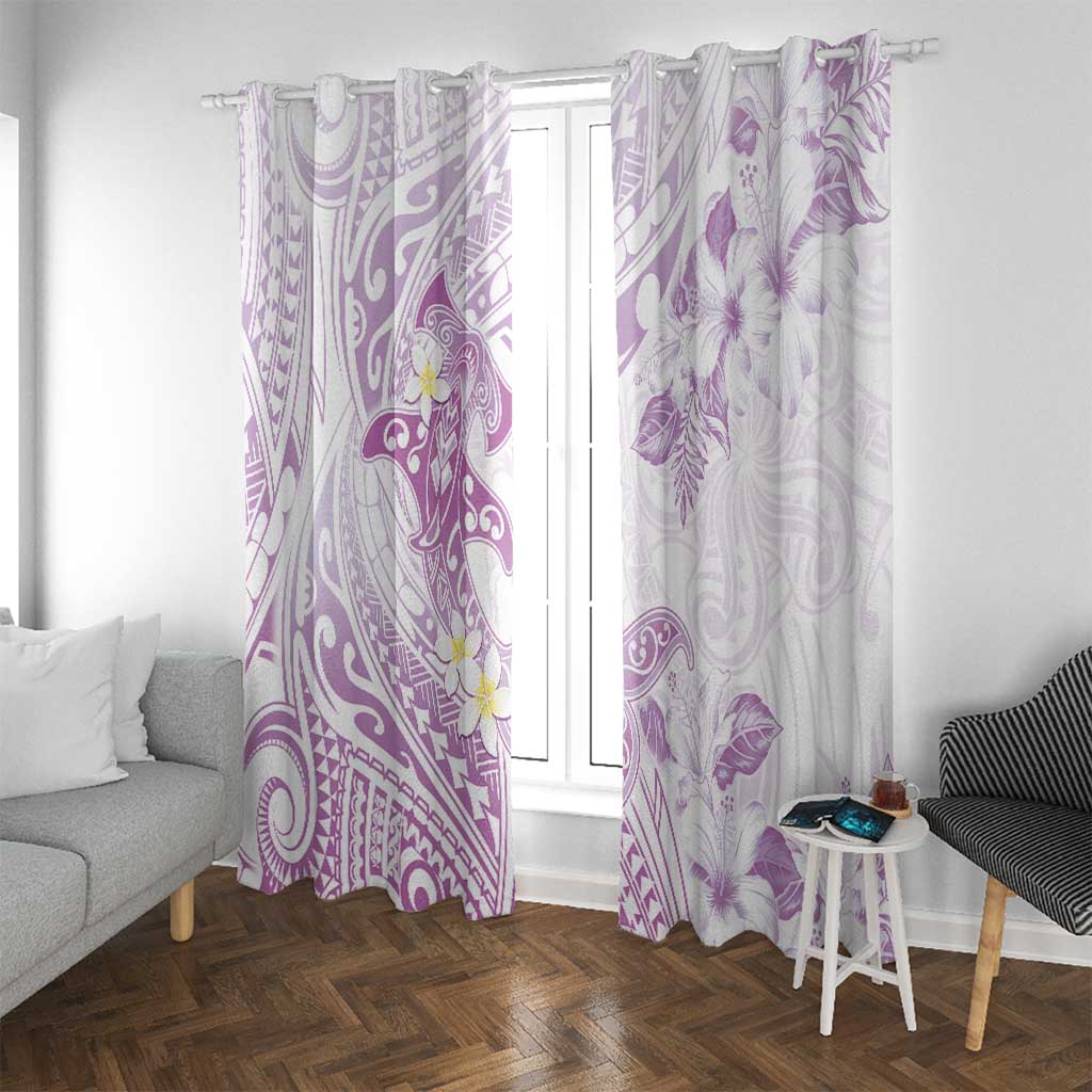 Polynesia Hammerhead Shark Window Curtain Tropical Flowers Tribal Pattern Lavender