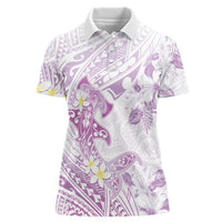 Polynesia Hammerhead Shark Women Polo Shirt Tropical Flowers Tribal Pattern Lavender