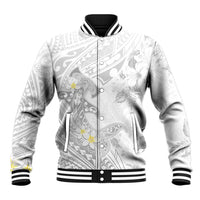 Polynesia Hammerhead Shark Baseball Jacket Tropical Flowers Tribal Pattern White