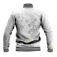 Polynesia Hammerhead Shark Baseball Jacket Tropical Flowers Tribal Pattern White