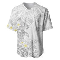 Polynesia Hammerhead Shark Baseball Jersey Tropical Flowers Tribal Pattern White LT05 White - Polynesian Pride