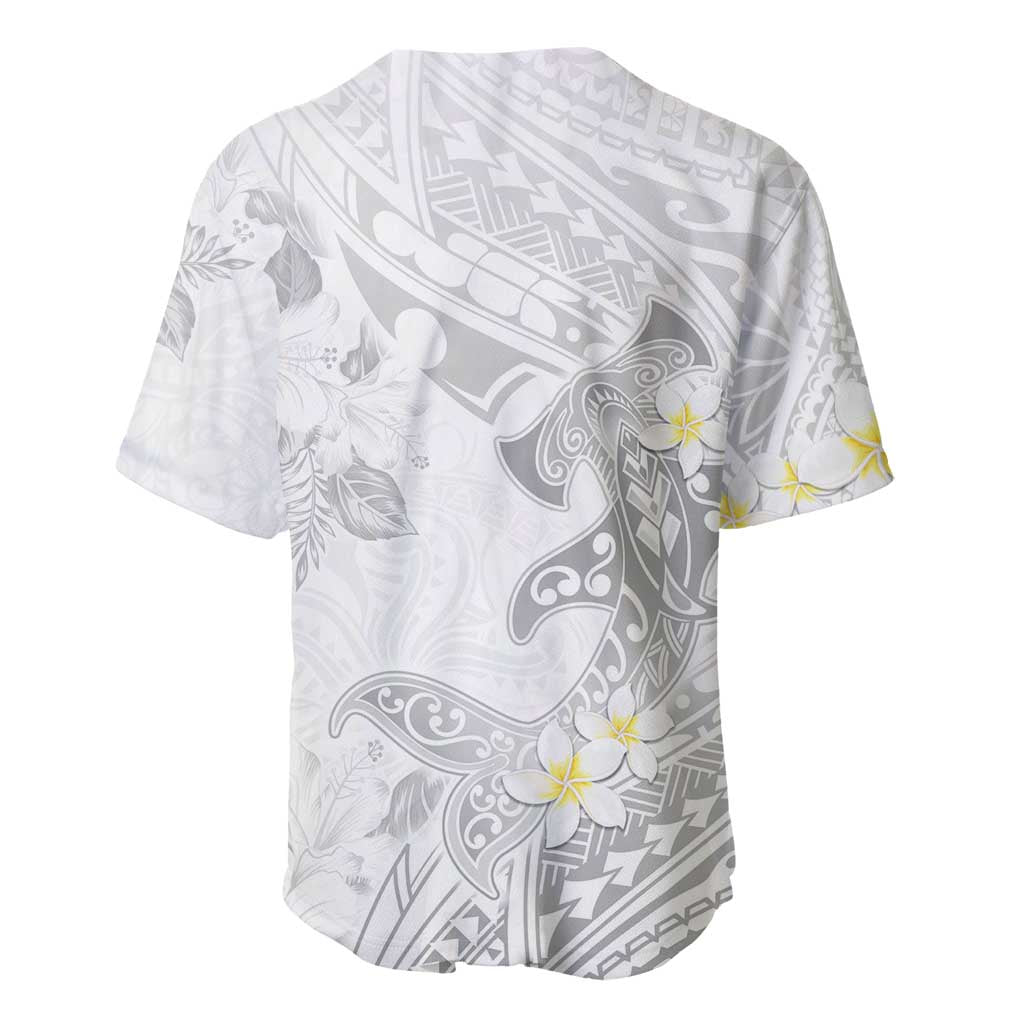 Polynesia Hammerhead Shark Baseball Jersey Tropical Flowers Tribal Pattern White LT05 - Polynesian Pride