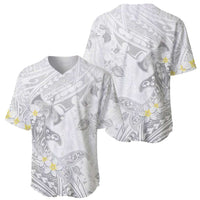Polynesia Hammerhead Shark Baseball Jersey Tropical Flowers Tribal Pattern White LT05 - Polynesian Pride