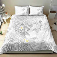 Polynesia Hammerhead Shark Bedding Set Tropical Flowers Tribal Pattern White