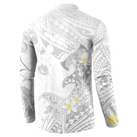 Polynesia Hammerhead Shark Button Sweatshirt Tropical Flowers Tribal Pattern White