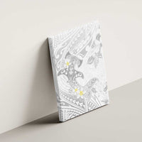 Polynesia Hammerhead Shark Canvas Wall Art Tropical Flowers Tribal Pattern White