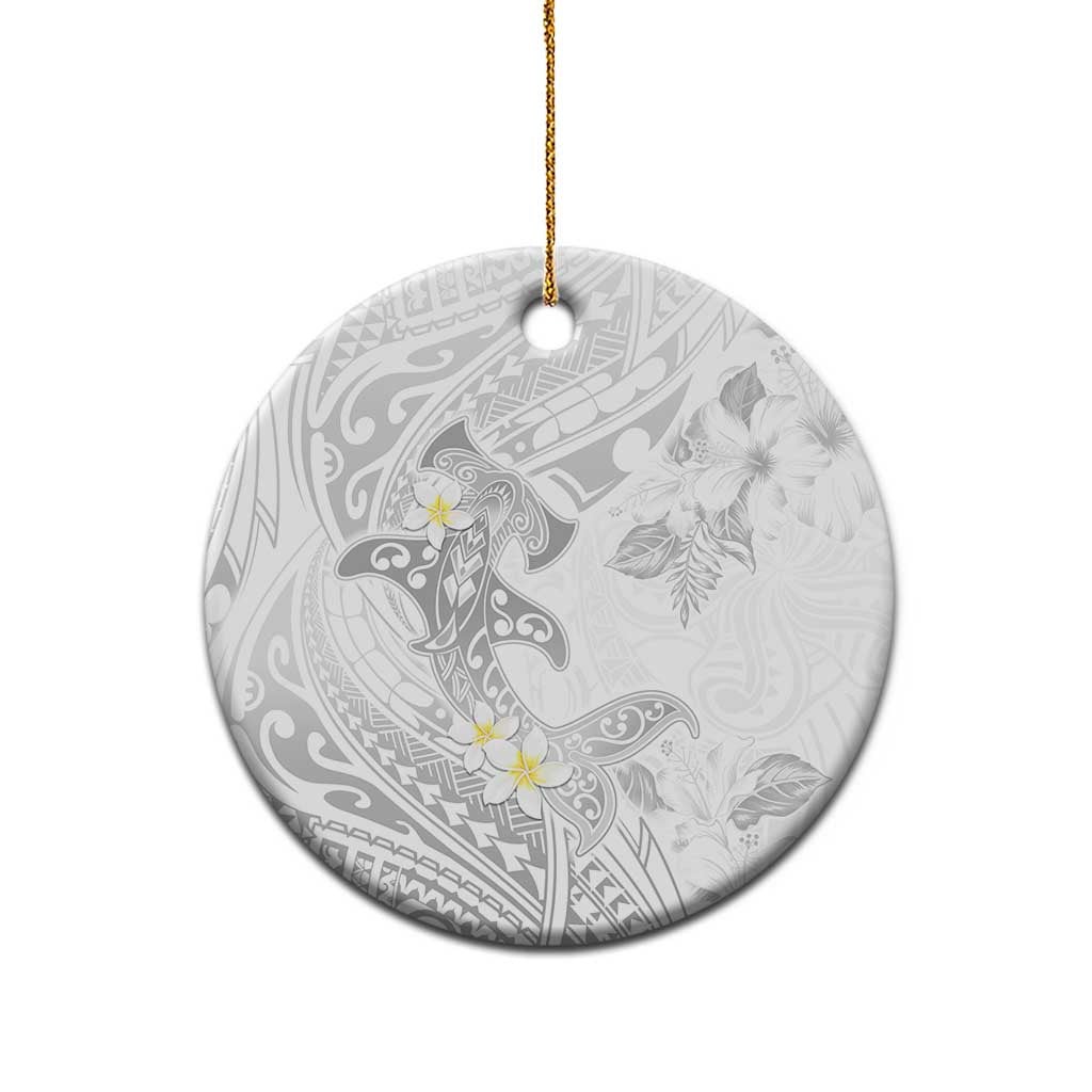 Polynesia Hammerhead Shark Ceramic Ornament Tropical Flowers Tribal Pattern White LT05 - Polynesian Pride