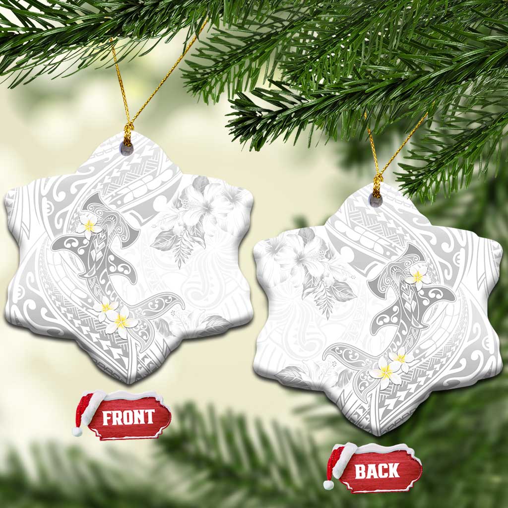 Polynesia Hammerhead Shark Ceramic Ornament Tropical Flowers Tribal Pattern White LT05 Snow Flake White - Polynesian Pride