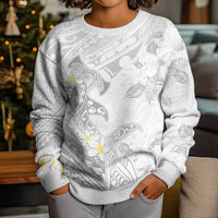 Polynesia Hammerhead Shark Kid Ugly Christmas Sweater Tropical Flowers Tribal Pattern White LT05 - Polynesian Pride