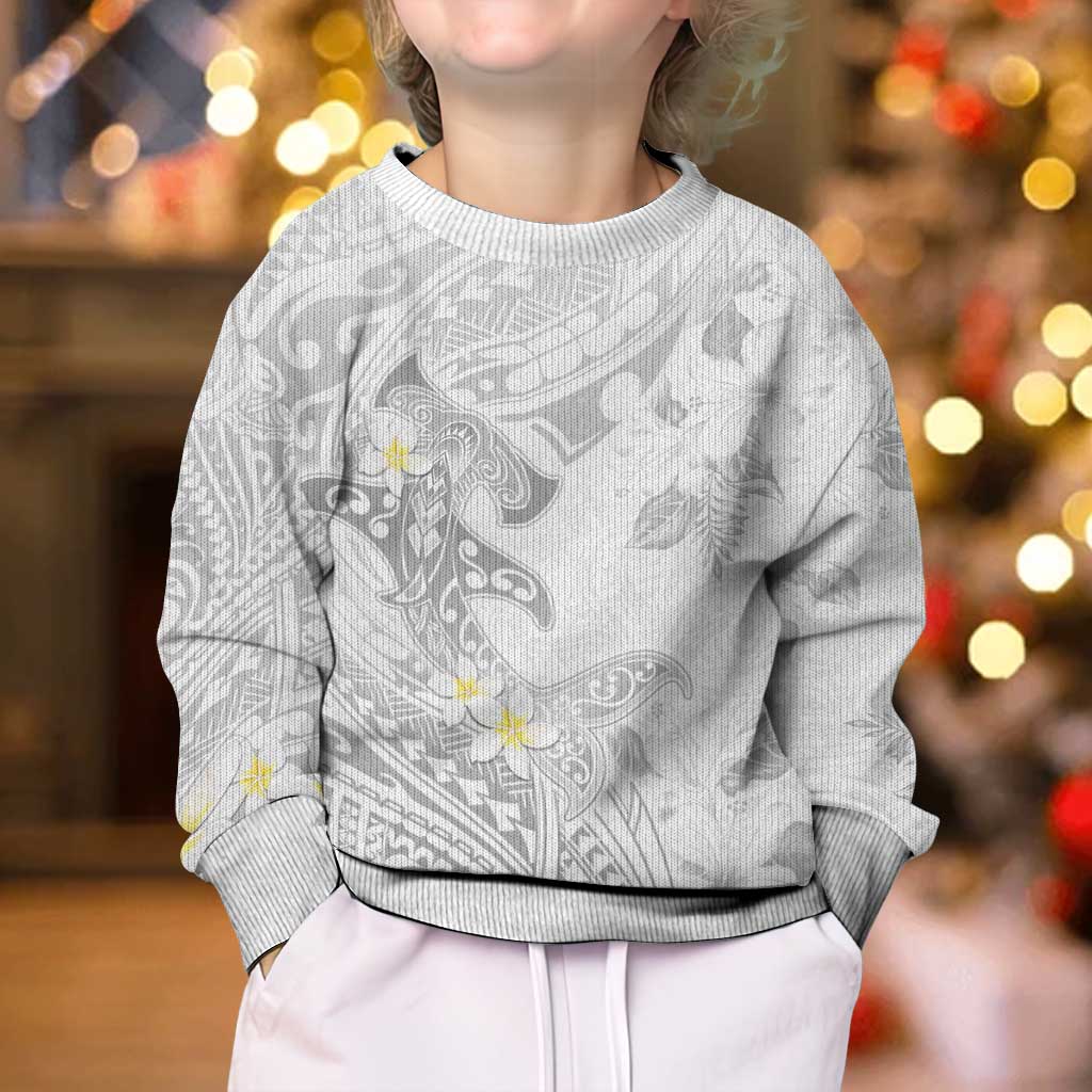 Polynesia Hammerhead Shark Kid Ugly Christmas Sweater Tropical Flowers Tribal Pattern White LT05 - Polynesian Pride