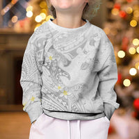 Polynesia Hammerhead Shark Kid Ugly Christmas Sweater Tropical Flowers Tribal Pattern White LT05 - Polynesian Pride
