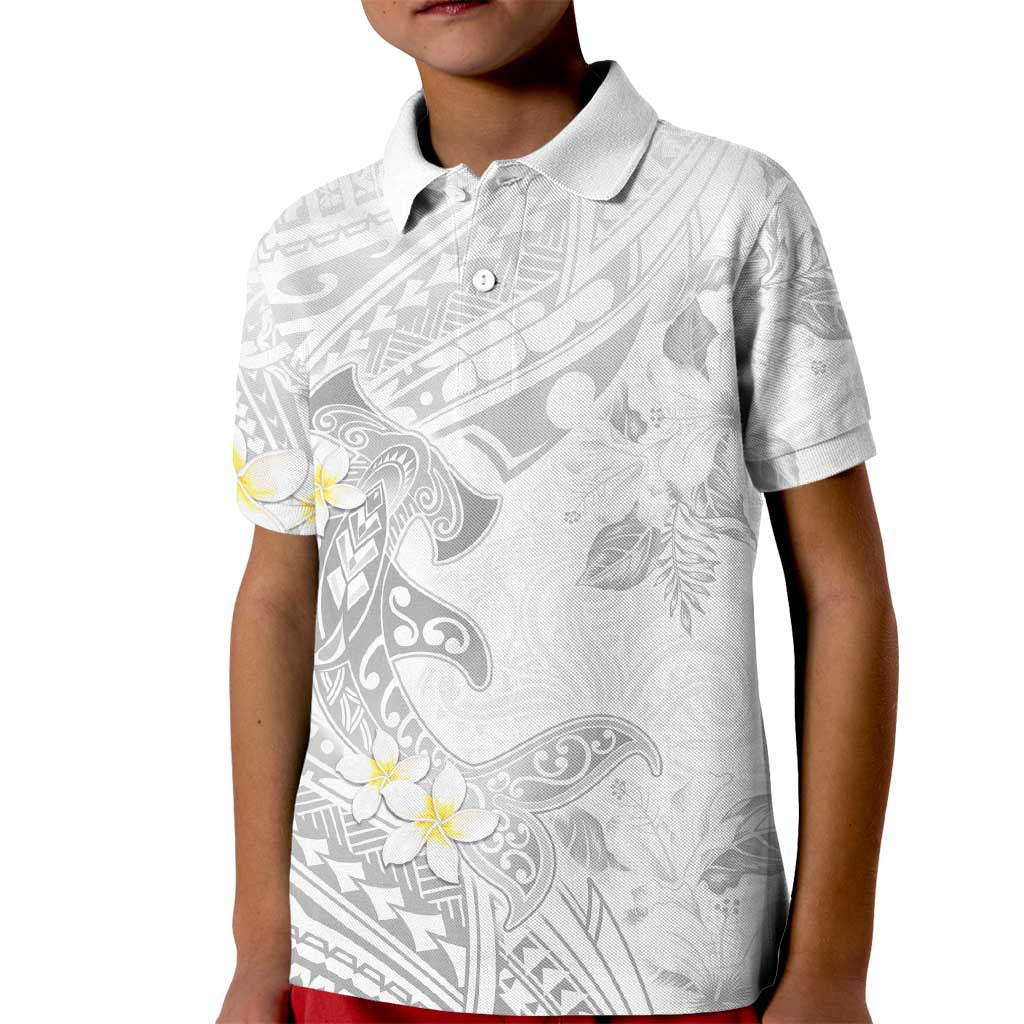 Polynesia Hammerhead Shark Kid Polo Shirt Tropical Flowers Tribal Pattern White LT05 Kid White - Polynesian Pride