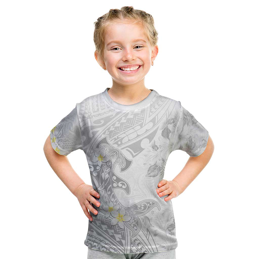 Polynesia Hammerhead Shark Kid T Shirt Tropical Flowers Tribal Pattern White LT05 White - Polynesian Pride