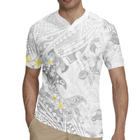 Polynesia Hammerhead Shark Rugby Jersey Tropical Flowers Tribal Pattern White