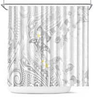 Polynesia Hammerhead Shark Shower Curtain Tropical Flowers Tribal Pattern White LT05 White - Polynesian Pride