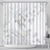 Polynesia Hammerhead Shark Shower Curtain Tropical Flowers Tribal Pattern White LT05 - Polynesian Pride