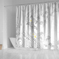 Polynesia Hammerhead Shark Shower Curtain Tropical Flowers Tribal Pattern White LT05 - Polynesian Pride