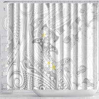 Polynesia Hammerhead Shark Shower Curtain Tropical Flowers Tribal Pattern White LT05 - Polynesian Pride