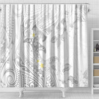 Polynesia Hammerhead Shark Shower Curtain Tropical Flowers Tribal Pattern White LT05 - Polynesian Pride