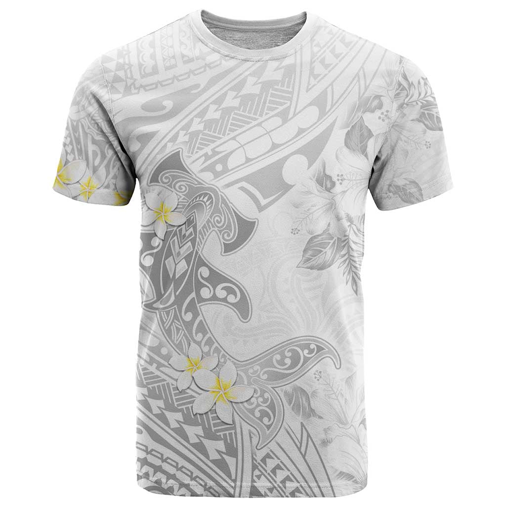 Polynesia Hammerhead Shark T Shirt Tropical Flowers Tribal Pattern White LT05 White - Polynesian Pride