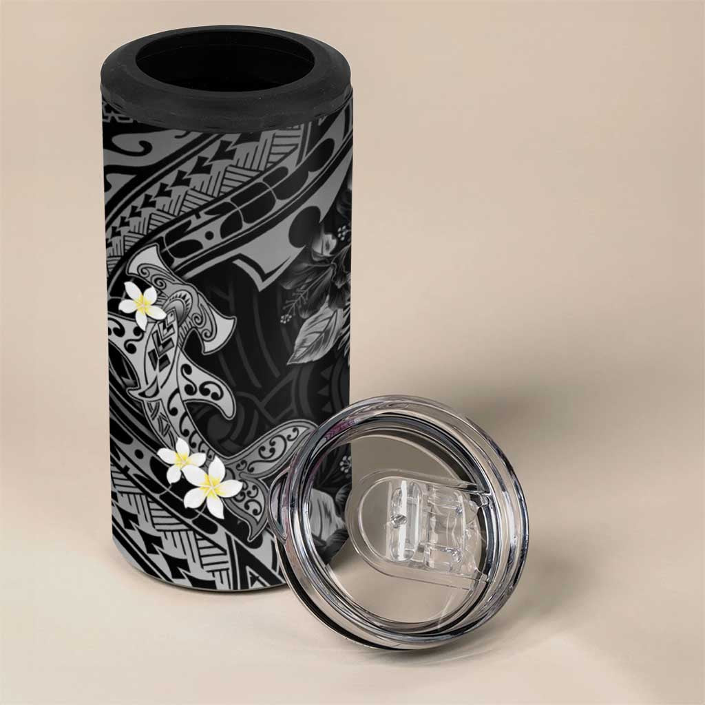 Polynesia Hammerhead Shark 4 in 1 Can Cooler Tumbler Tropical Flowers Tribal Pattern Black LT05 - Polynesian Pride