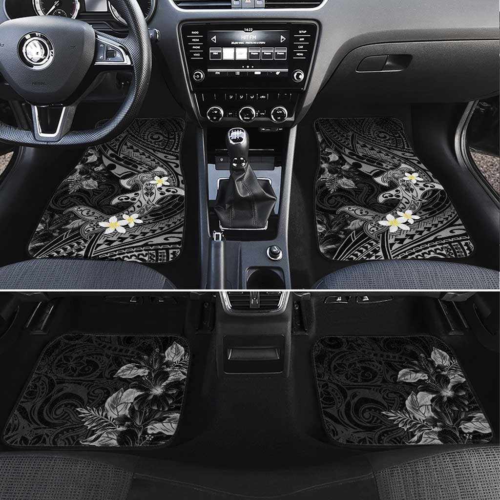 Polynesia Hammerhead Shark Car Mats Tropical Flowers Tribal Pattern Black