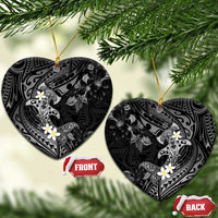 Polynesia Hammerhead Shark Ceramic Ornament Tropical Flowers Tribal Pattern Black