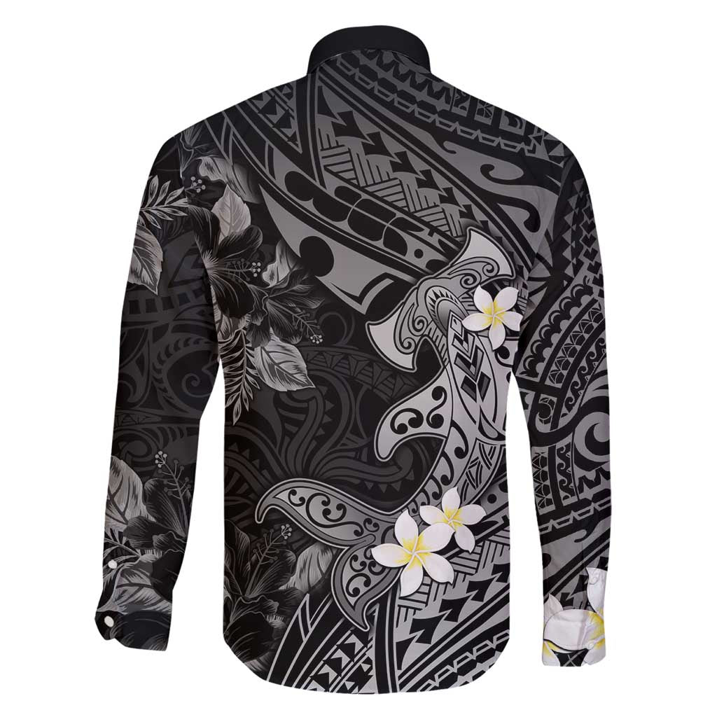Polynesia Hammerhead Shark Family Matching Mermaid Dress and Hawaiian Shirt Tropical Flowers Tribal Pattern Black